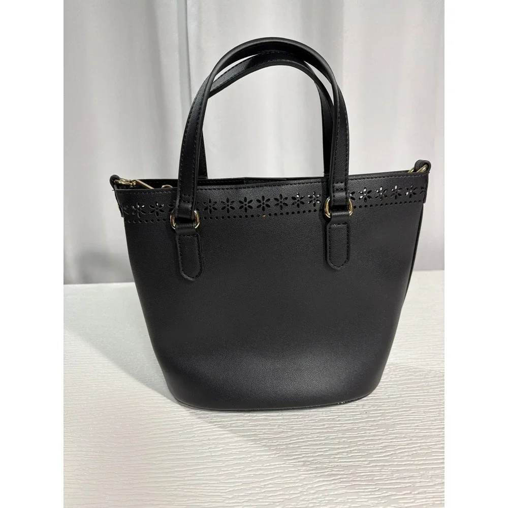 Nanette Lepore Black Vegan Leather Satchel Bag in a Bag Gingham Baguette